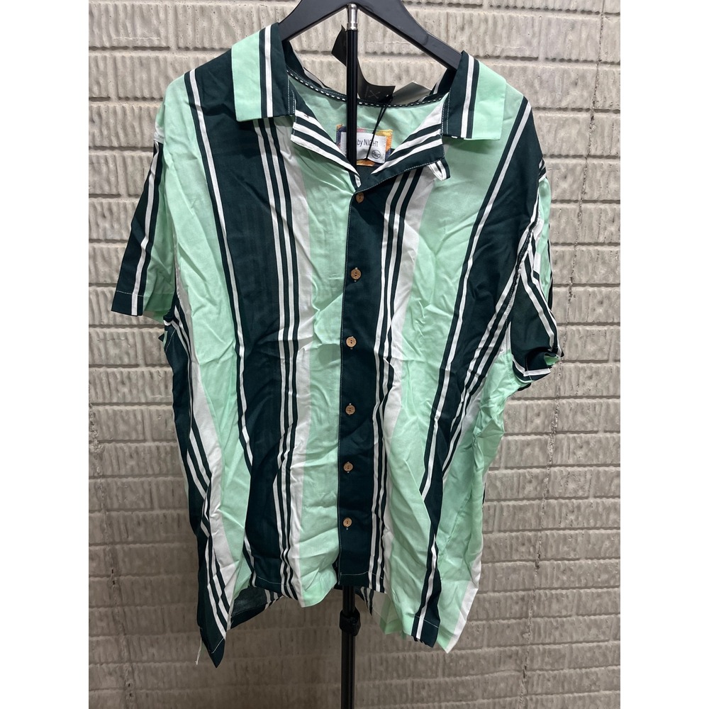 Fly‎ by Night Mens 2XL Mint Green Striped Short Sleeve Button Down Camp Shirt